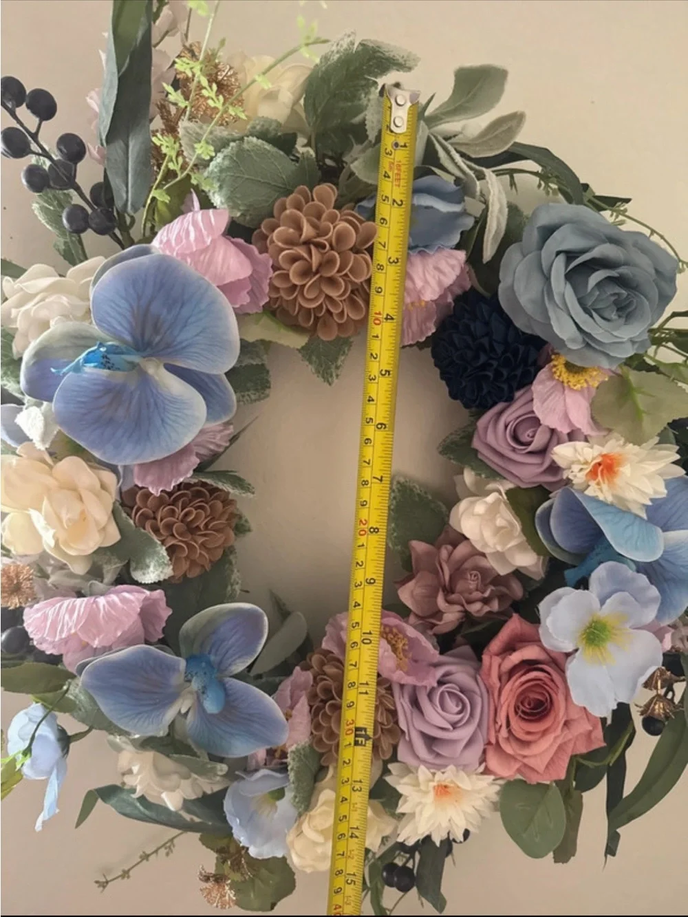 Elegant Blue & Pink Mixed Floral Wreath - Home Accents